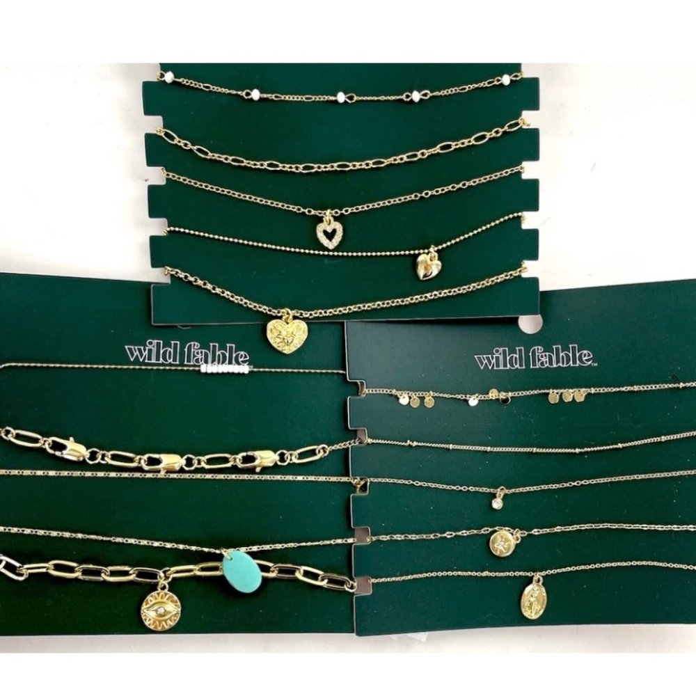 Women's layering necklace set (5 necklaces) on each card. You will get 6 cards!